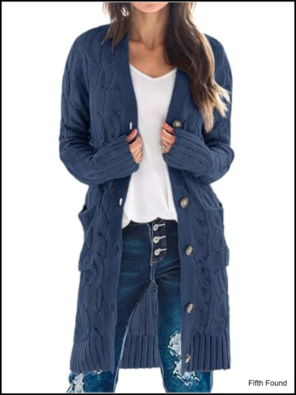 Cable Knit Button Down Long Cardigan Sweater Loose Boyfriend Fit